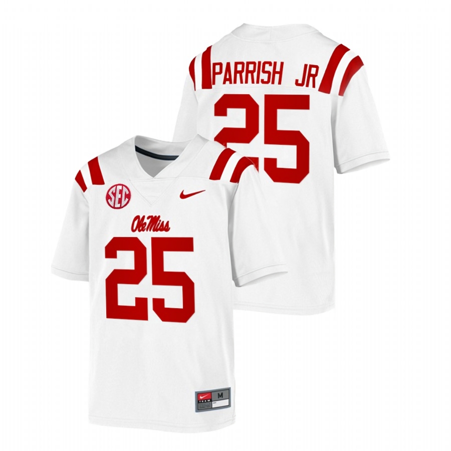 Ole Miss Rebels Men's NCAA Henry Parrish Jr. #25 White 2021-22 Game College Football Jersey MFB5349OH